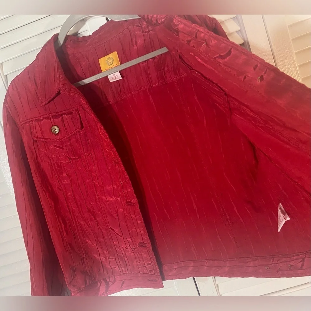 Ruby Rd Jacket Size 10 Red Textured Chest Pockets - Picture 8 of 8